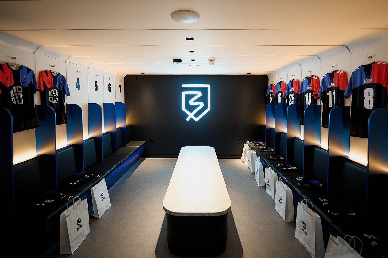 The pro dressing room, kitted out and ready